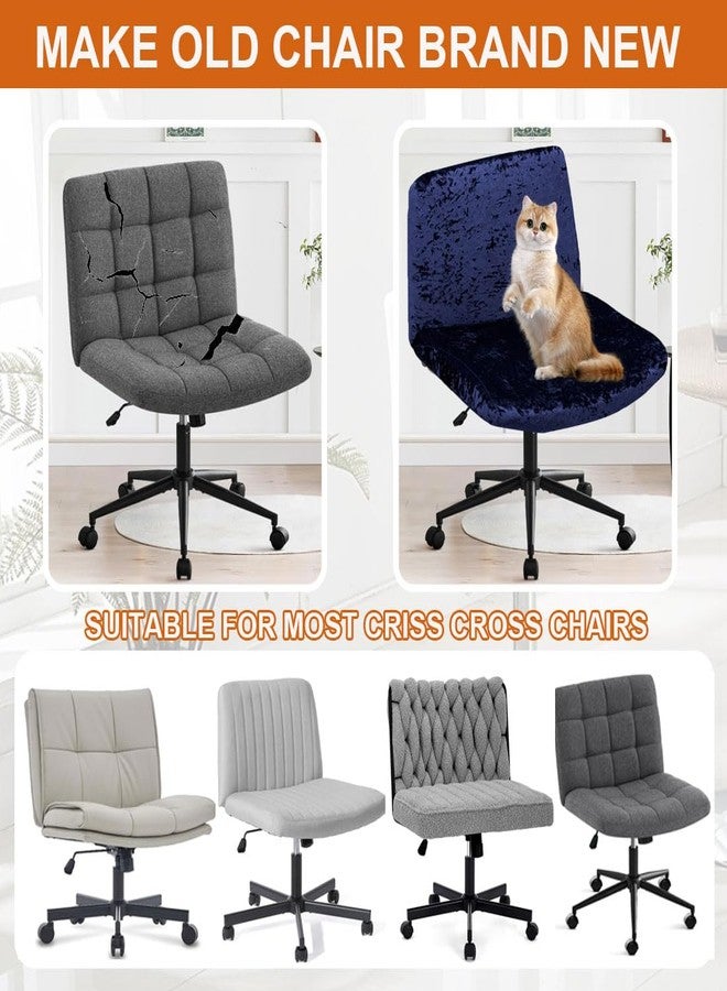 Levoberg Armless Criss Cross Office Desk Chair Cover Stertch Vanity Desk Chair Slipcovers Cross Legged Wide Chair Covers Accent Mid Back Wide Seat Swivel Task Chair Protector Navy - Image 5